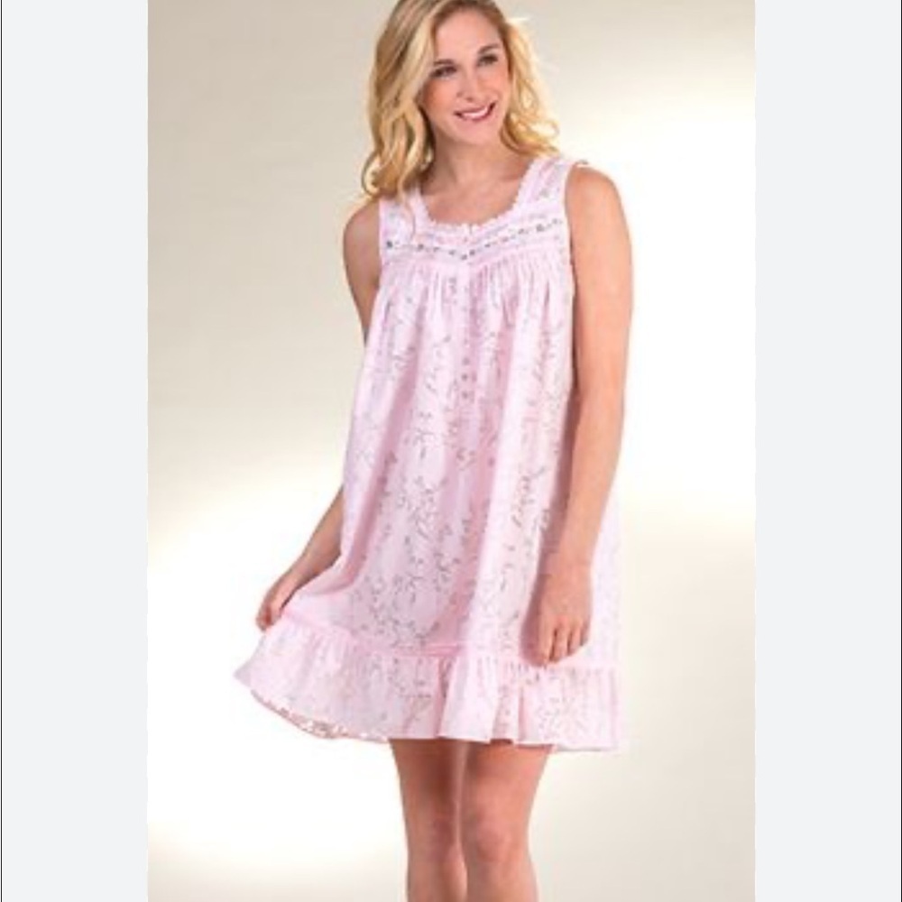 Eileen West Sz XL Pink Floral Anne Ribbon Lace Heirloom Dream Chemise Lounge EUC